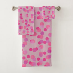 pretty pink polka dots bath towel set
