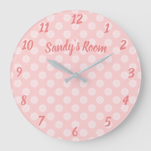 Pretty Pink Polka Dots Cute Girly Nursery Large Clock (Front)
