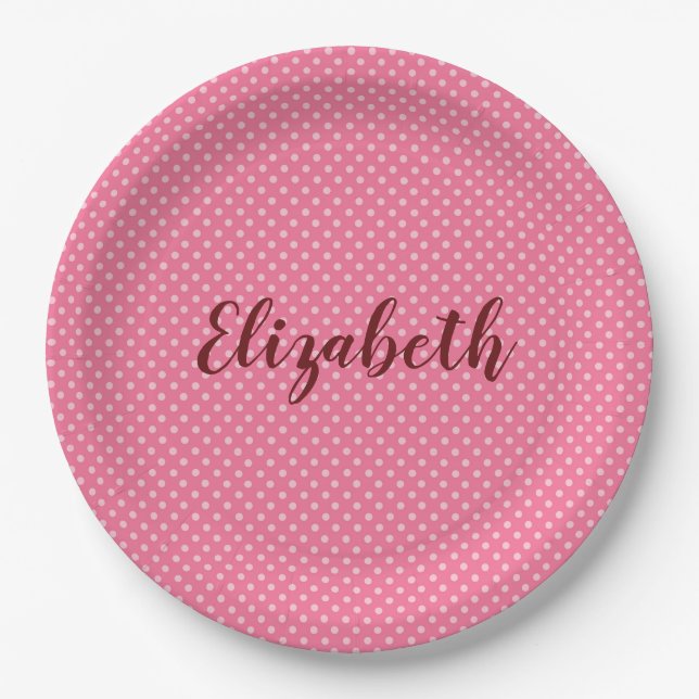 Pretty pink polka dots paper plates (Front)