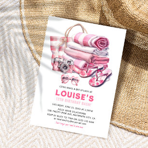 Pretty Pink Pool Party Girl Birthday Bash Invitation