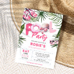 Pretty Pink Pool Party Girl Birthday  Invitation<br><div class="desc">Simple Pretty Pink Girl's Pool Party Birthday Invitation. Design features a simple white background decorated with tropical foliage,  flipflops,  sunglassess and a fun POOL Party heading! The modern sans font template is super easy to customize using the template provided. Perfect invite for girls of all ages!</div>