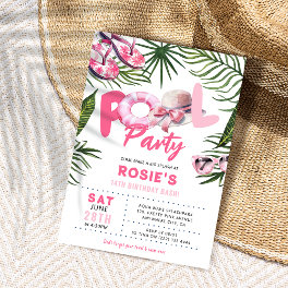 Pretty Pink Pool Party Girl Birthday Invitation