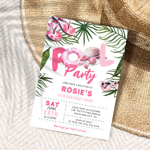 Pretty Pink Pool Party Girl Birthday  Invitation