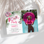 Pretty Pink Pool Party Girl Photo Birthday  Invitation<br><div class="desc">Simple Pretty Pink Girl's Pool Party Birthday Invitation. Design features a photograph of the birthday girl, a simple white background decorated with tropical foliage, flipflops, sunglassess and a fun POOL Party heading! The modern sans font template is super easy to customize using the template provided. Perfect invite for girls of...</div>