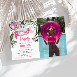 Pretty Pink Pool Party Girl Photo Birthday Invitation
