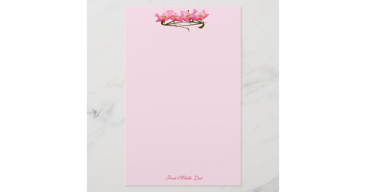 Pink A4 Writing Paper Sheets With Peony Flower Border - Making