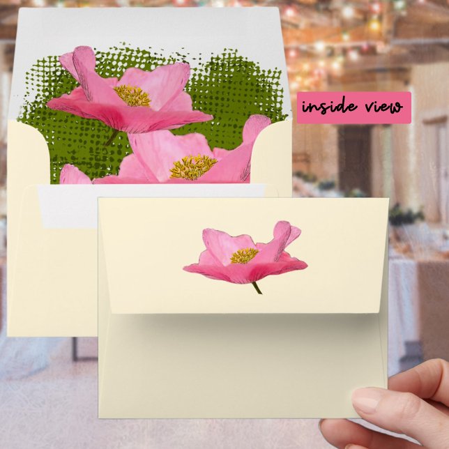 Pretty Pink Poppy Photograph Envelope (Send out a special message for in pretty envelope with pink poppies on the outside flap and inside.)