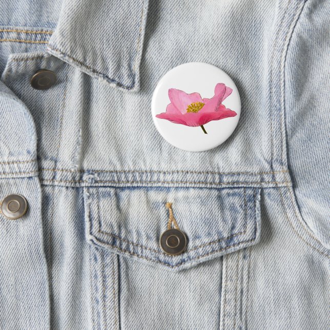 Pretty Pink Poppy Pinback Button (In Situ)
