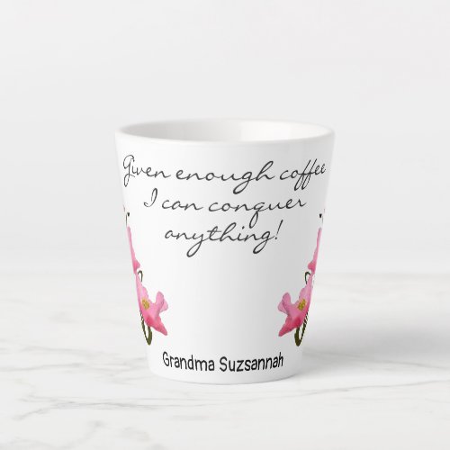 Pretty Pink Poppy Side Border Personalized Text  Latte Mug