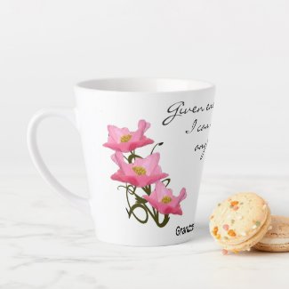 Pretty Pink Poppy Side Border Personalized Text  Latte Mug