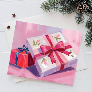 Pretty Pink Presents Gift Celebration Painting Holiday Postcard