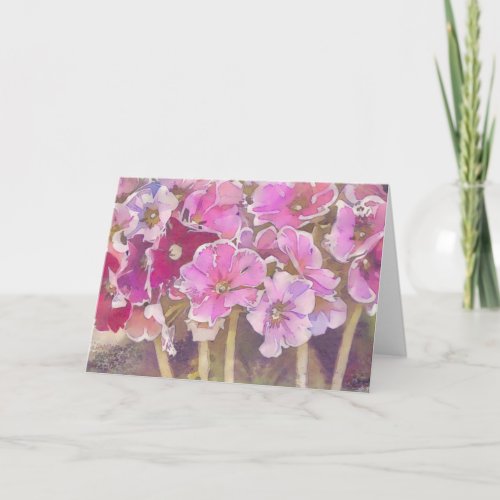 Pretty Pink Primrose Flowers Art Note Card