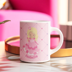 Pretty Pink Princess Blonde Girl Custom Kids Coffee Mug