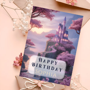 Pretty Pink Princess Castle Birthday Card