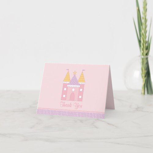 Pretty Pink Princess Castle Girls Birthday Party Thank You Card