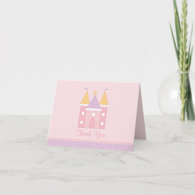 Pretty Pink Princess Castle Girls Birthday Party Thank You Card (Front)
