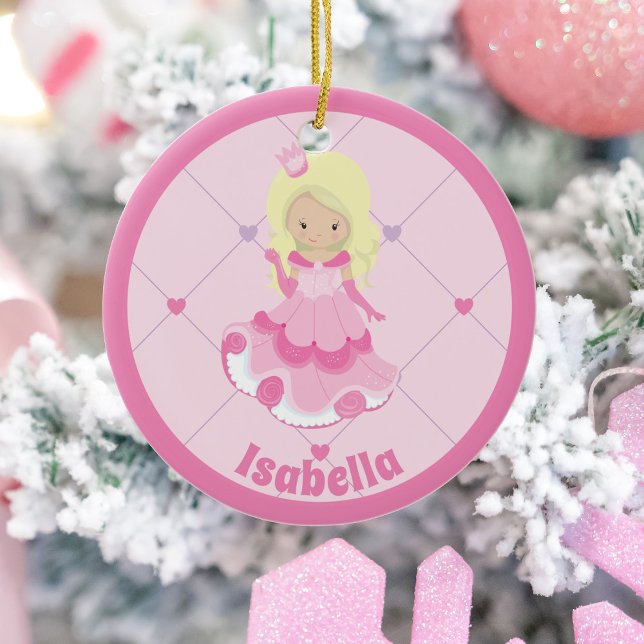 Pretty Pink Princess Custom Kids Christmas Ceramic Ornament (Creator Uploaded)