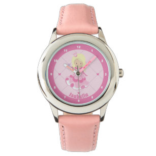 Pretty Pink Princess Girl Custom Blonde Kids Watch