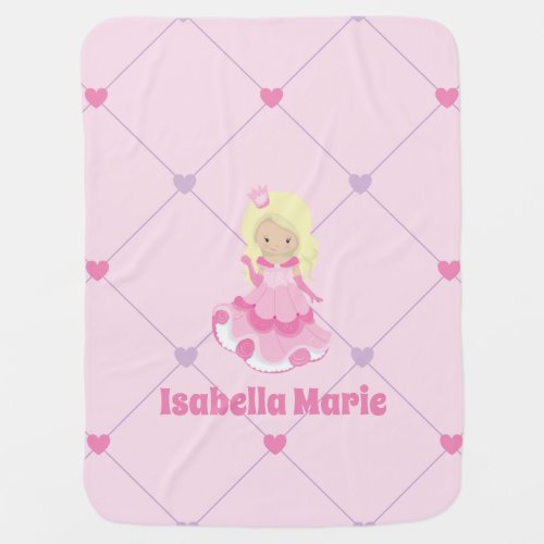Pretty Pink Princess Hearts Custom Blonde Girl Baby Blanket