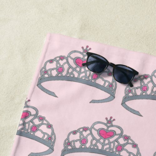 Pretty Pink Princess Jewel Tiara Crown Royalty Beach Towel