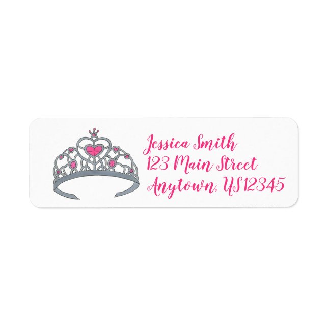 Pretty Pink Princess Jewel Tiara Crown Royalty Label (Front)