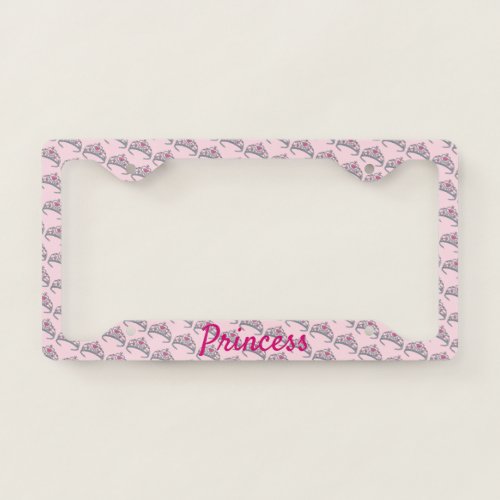 Pretty Pink Princess Jewel Tiara Crown Royalty License Plate Frame