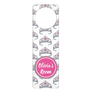 Pretty Pink Princess Party Silver Tiara Bedroom Door Hanger