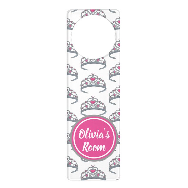 Pretty Pink Princess Party Silver Tiara Bedroom Door Hanger (Front)