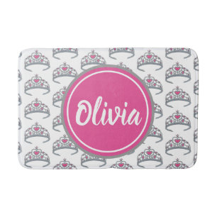Pretty Pink Princess Party Silver Tiara Crown Bath Mat
