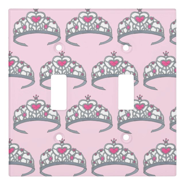 Pretty Pink Princess Party Silver Tiara Crown Light Switch Cover (Front)