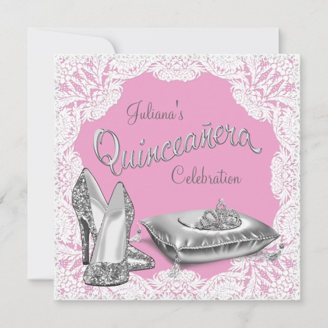 Pretty Pink Princess Quinceanera Invitation (Front)