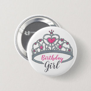 Pretty Pink Princess Tiara Birthday Party Girl Button