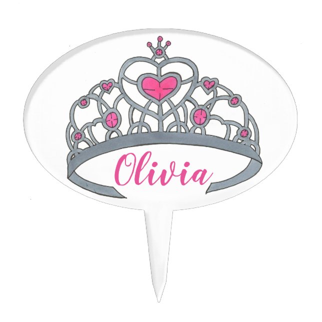 Pretty Pink Princess Tiara Birthday Party Girl Cake Topper (Front)