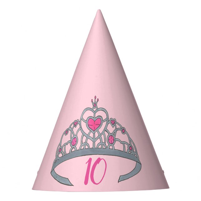 Pretty Pink Princess Tiara Birthday Party Girl Party Hat (Front)