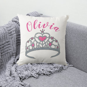 Pretty Pink Princess Tiara Crown Personalized Throw Pillow