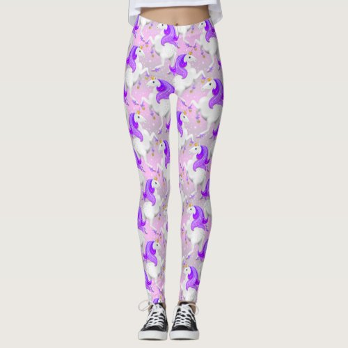 Pretty Pink Princess Unicorn with Golden Shoes Leggings