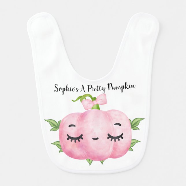 Pretty pink pumpkin, baby's first Halloween, Baby Bib (Front)