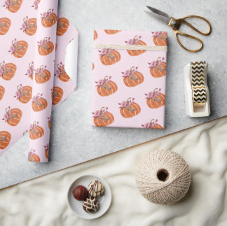Pretty Pink Pumpkin Floral Girly Birthday Wrapping Paper