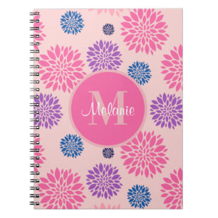 Pretty Pink Purple and Blue Floral Personalised Notebook