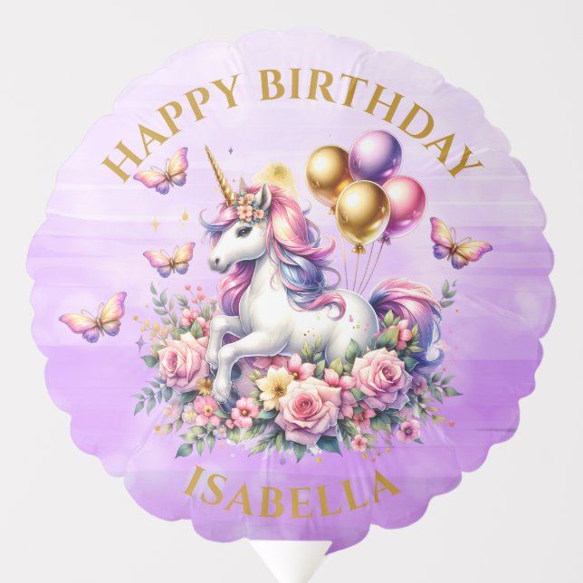 Pretty Pink, Purple and Gold Unicorn Birthday  Balloon (Front)