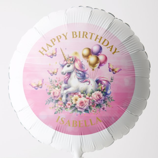 Pretty Pink, Purple and Gold Unicorn Birthday  Balloon (Front)