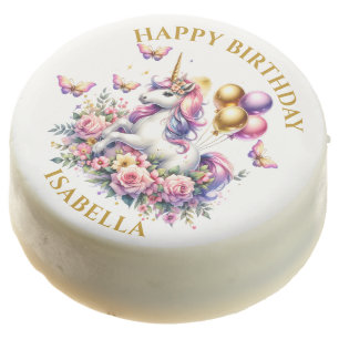 Pretty Pink, Purple and Gold Unicorn Birthday Chocolate Covered Oreo