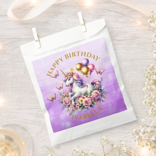 Pretty Pink Purple and Gold Unicorn Birthday  Favor Bag