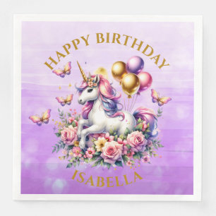 Pretty Pink, Purple and Gold Unicorn Birthday  Paper Dinner Napkins