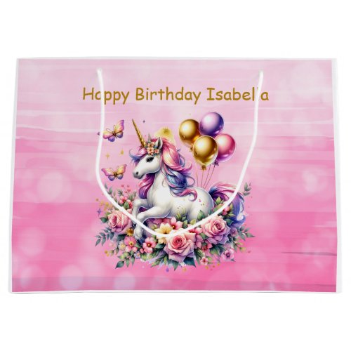 Pretty Pink Purple and Gold Unicorn Birthday Part Large Gift Bag