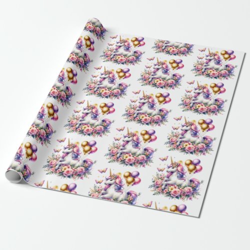 Pretty Pink Purple and Gold Unicorn Birthday Part Wrapping Paper