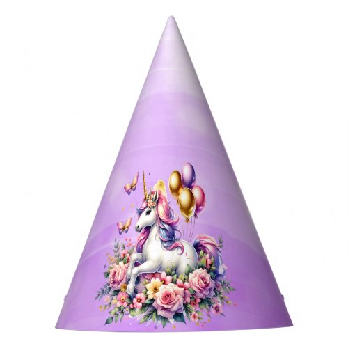 Pretty Pink Purple and Gold Unicorn Birthday  Party Hat