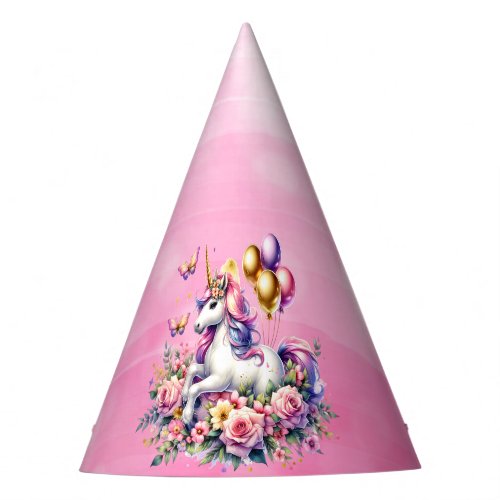 Pretty Pink Purple and Gold Unicorn Birthday  Party Hat