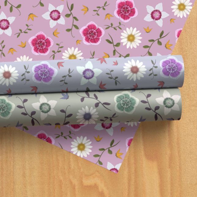 Pretty Pink, Purple, and Gray Floral Botanical Wrapping Paper Sheets (Creator Uploaded)