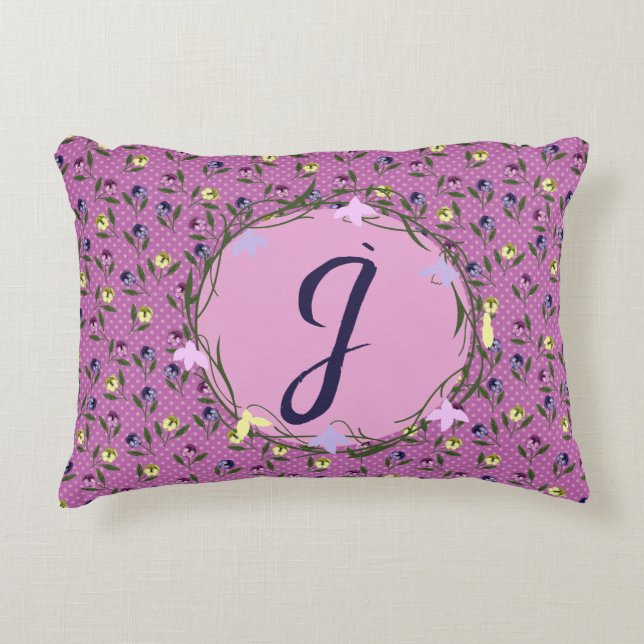 Pretty Pink Purple and Yellow Pansies Accent Pillow (Front)
